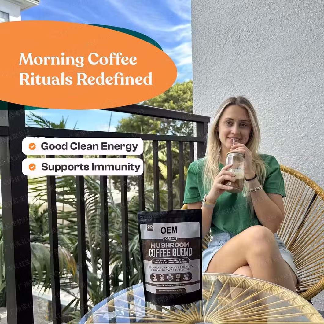 OEM Private Label Ganoderma Coffee Instant Reishi Mushroom Coffee Extract Powder Organic Lions Mane Mushroom Coffee