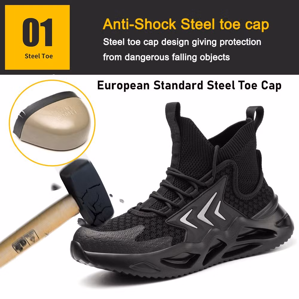 Black High Ankle Steel Toe Anti Puncture Fashionable Safety Boots Sneakers Men