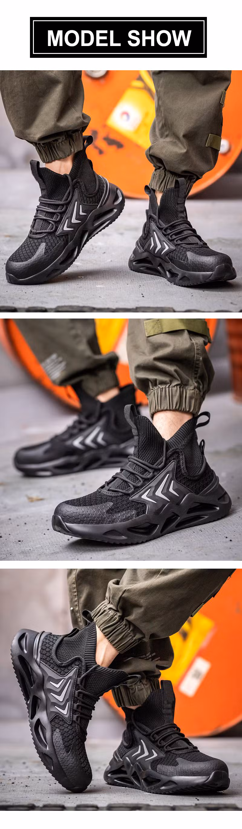 Black High Ankle Steel Toe Anti Puncture Fashionable Safety Boots Sneakers Men