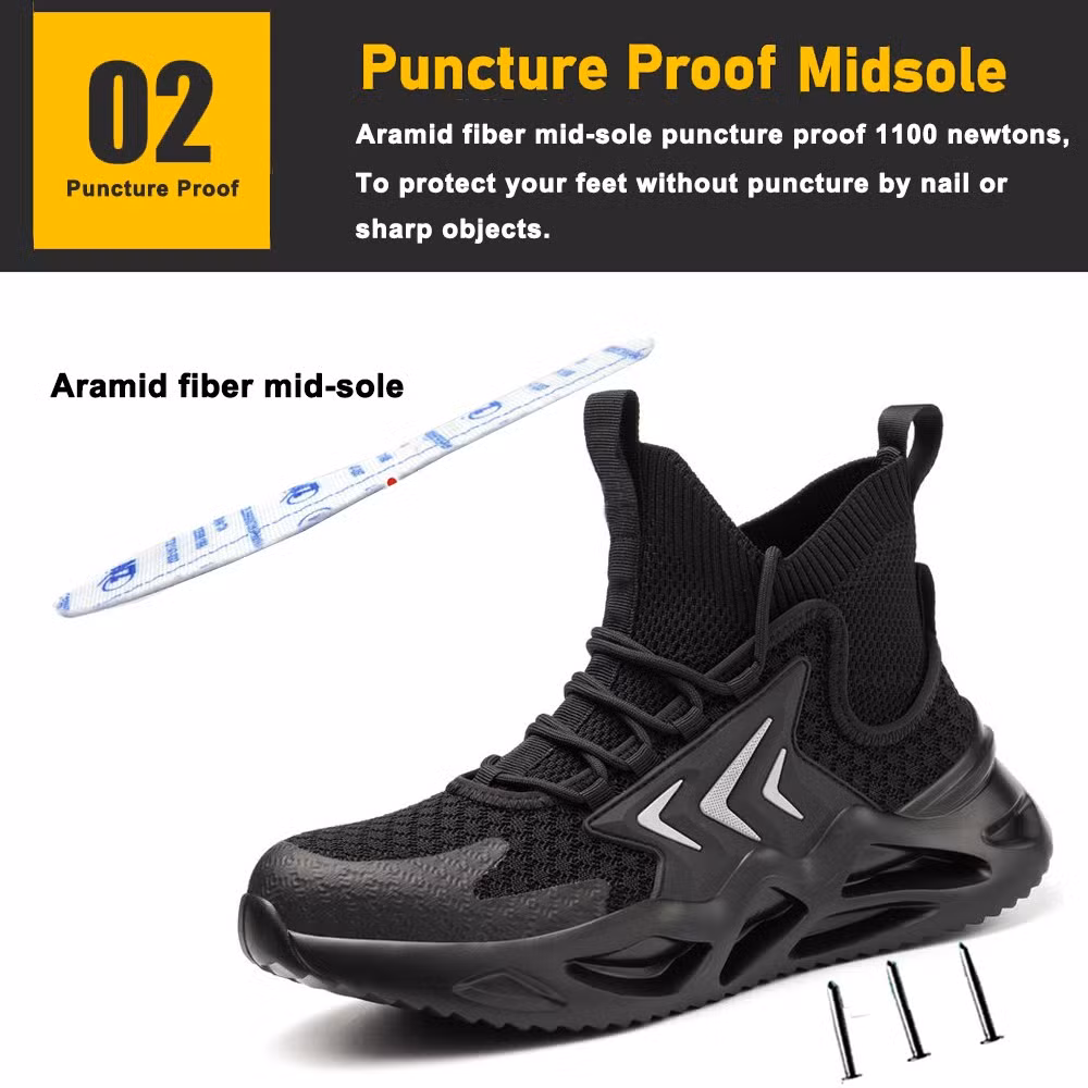 Black High Ankle Steel Toe Anti Puncture Fashionable Safety Boots Sneakers Men