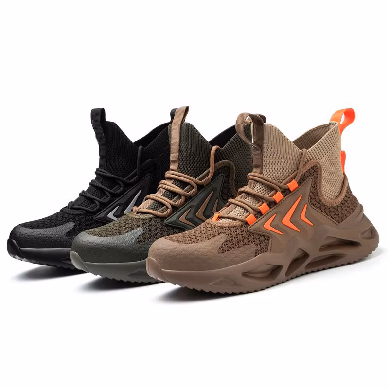 Black High Ankle Steel Toe Anti Puncture Fashionable Safety Boots Sneakers Men