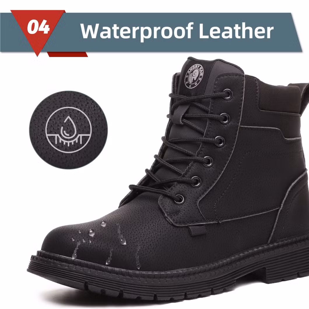 Black Waterproof Leather Safety Boots with Rubber Outsole