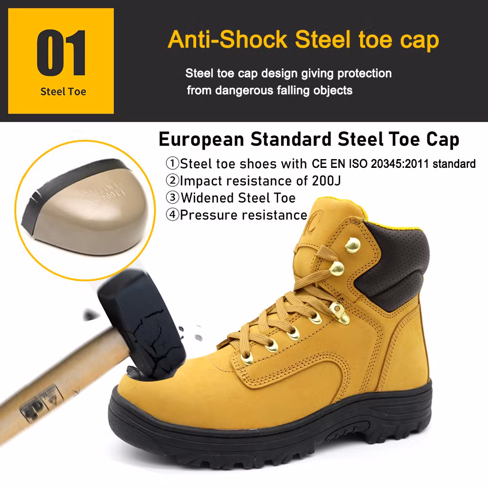 Oil Slip Resistance Nubuck Leather Steel Toe Puncture-Proof Oil Field Safety Shoes
