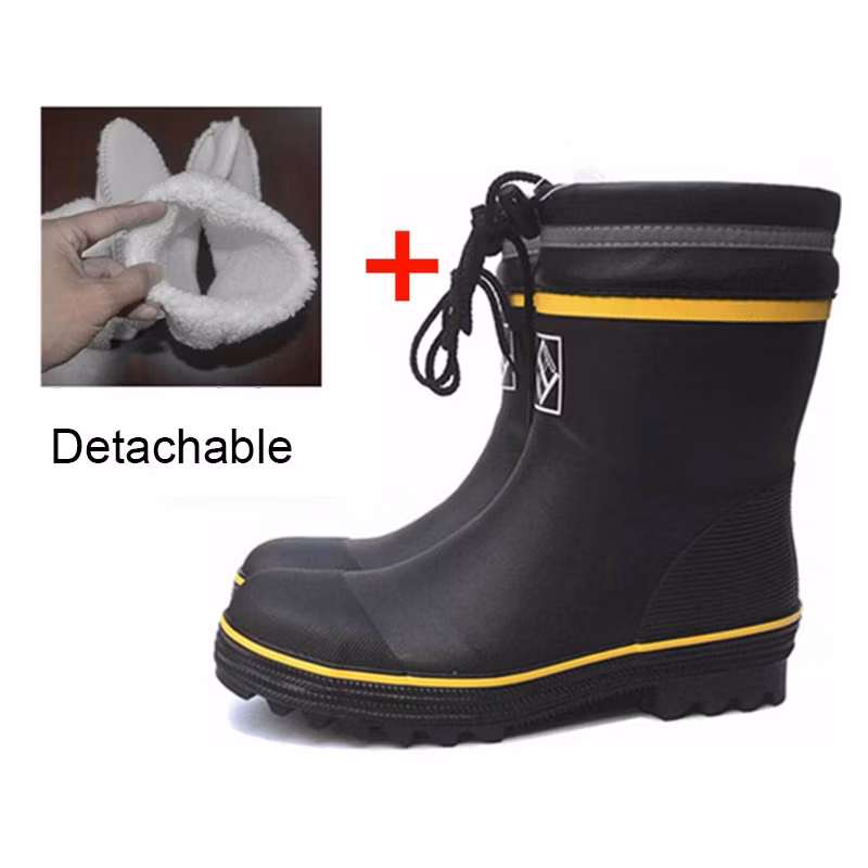 Black Safety Leather Steel Toe Boots Mens Rubber Rain Boots