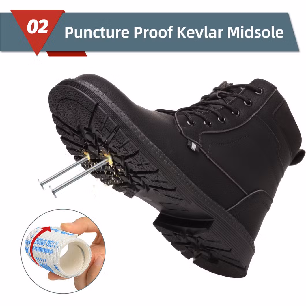 Black Waterproof Leather Safety Boots with Rubber Outsole