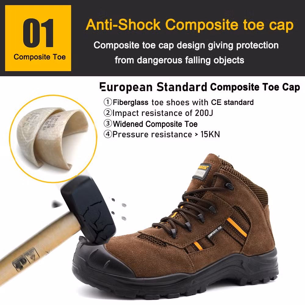 Brown Suede Leather Composite Toe Anti Puncture 18kv Insulation Safety Electric Shoes