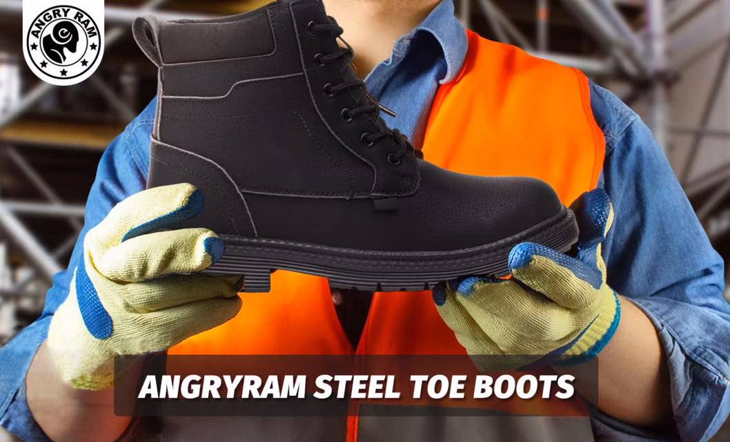 Black Waterproof Leather Safety Boots with Rubber Outsole