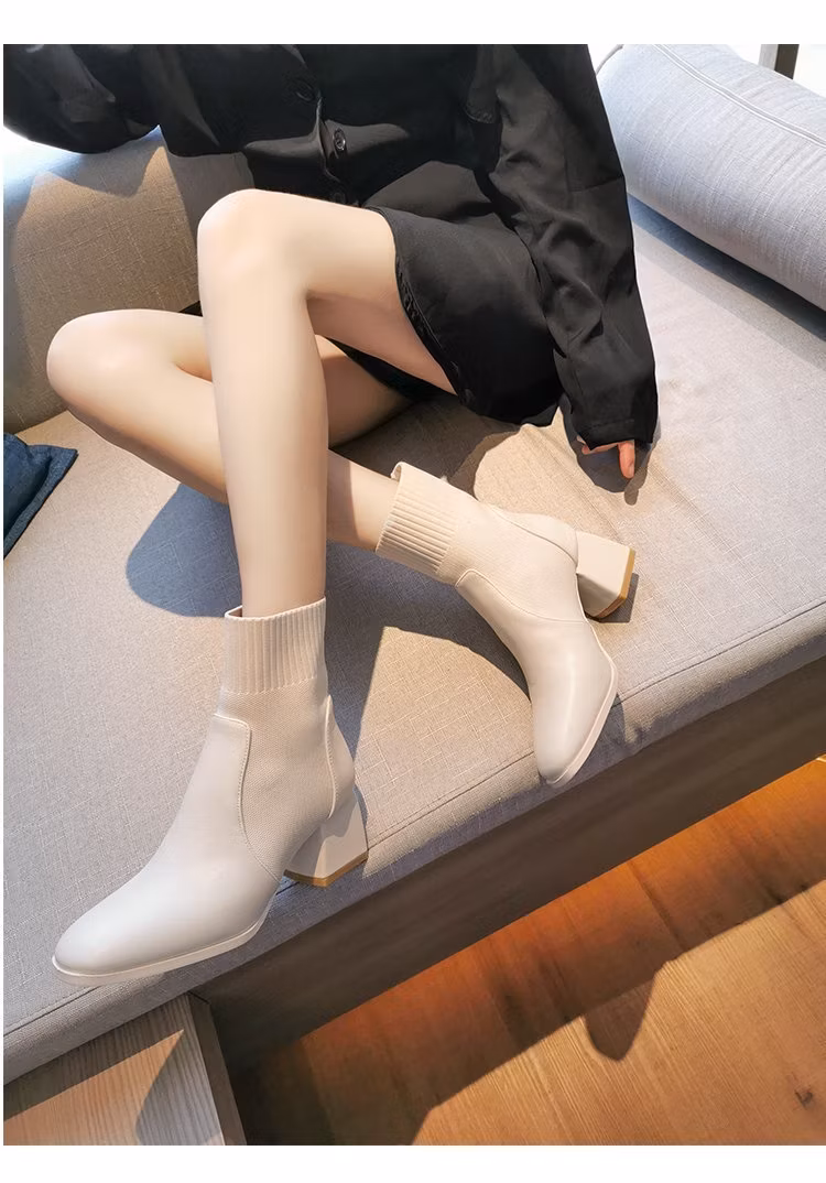 Zonxan Half Boots Leather Shoes Knight Boots Rhinestone Snake Strass Wraparound Low Heel Heavy Duty Women Luxury Designer Factory Footwear
