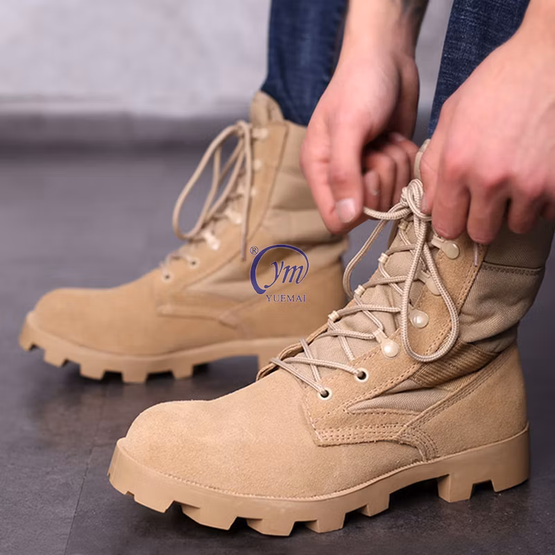 Hot Sale Custom High Ankle Cow Leather Waterproof Anti-Slip Men Safety Combat Sports Desert Police Tactical Army Military Boots
