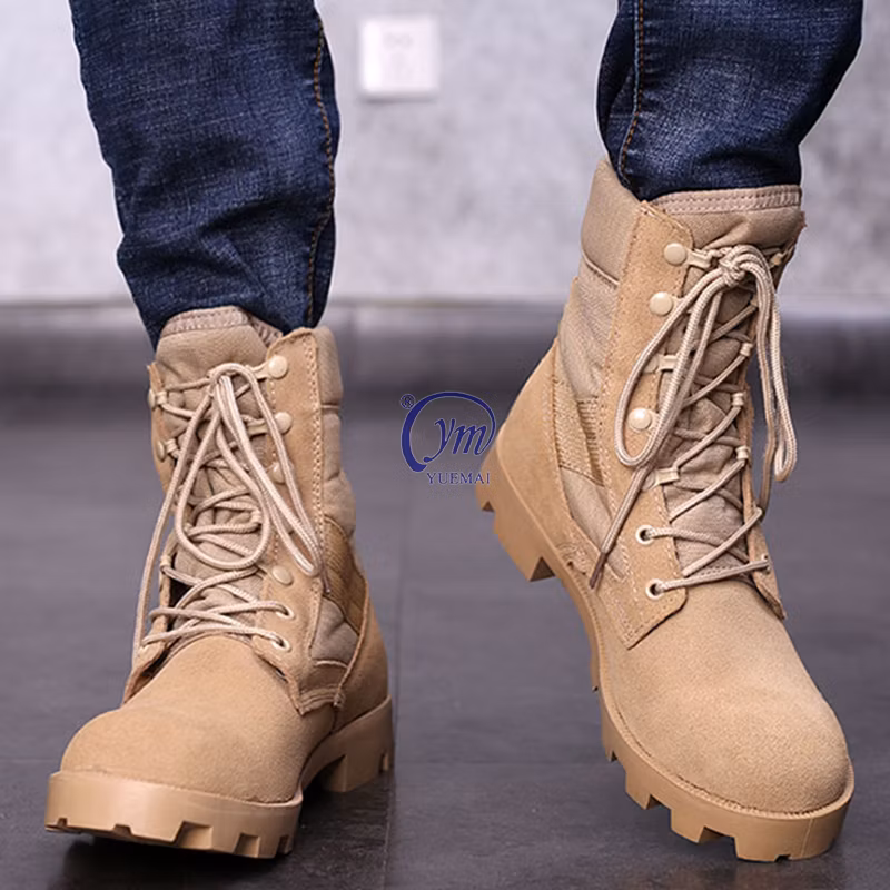 Hot Sale Custom High Ankle Cow Leather Waterproof Anti-Slip Men Safety Combat Sports Desert Police Tactical Army Military Boots