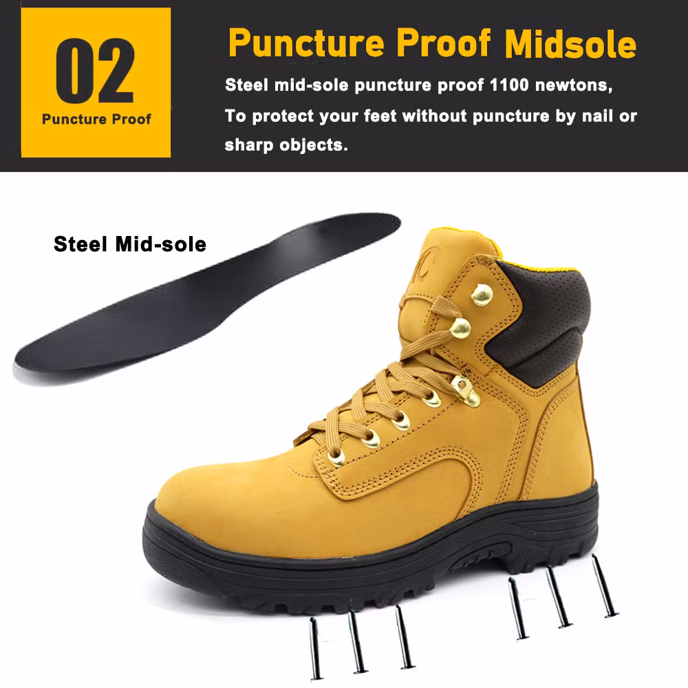 Oil Slip Resistance Nubuck Leather Steel Toe Puncture-Proof Oil Field Safety Shoes