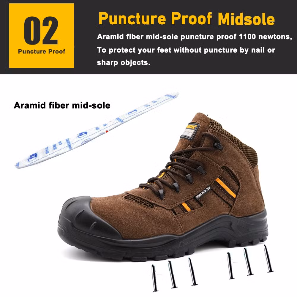 Brown Suede Leather Composite Toe Anti Puncture 18kv Insulation Safety Electric Shoes