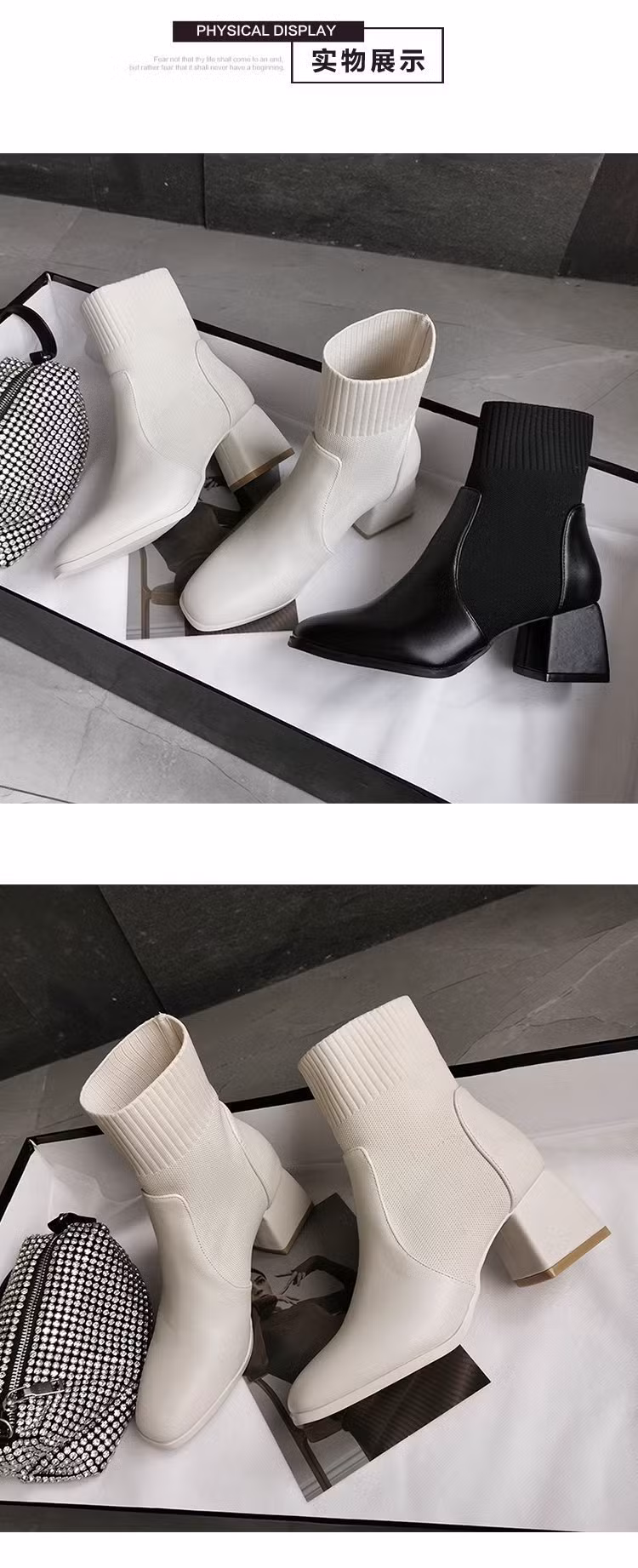 Zonxan Half Boots Leather Shoes Knight Boots Rhinestone Snake Strass Wraparound Low Heel Heavy Duty Women Luxury Designer Factory Footwear
