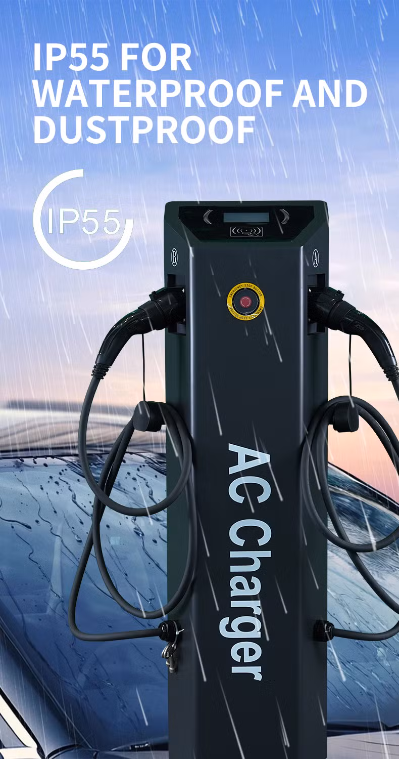 China Manufacturer ODM/OEM Fast AC EV Charger Floor Mounted Easy Installation Dual Gun IP55 Commercial Use EV Charger Car Charger with 2 Years Warranty