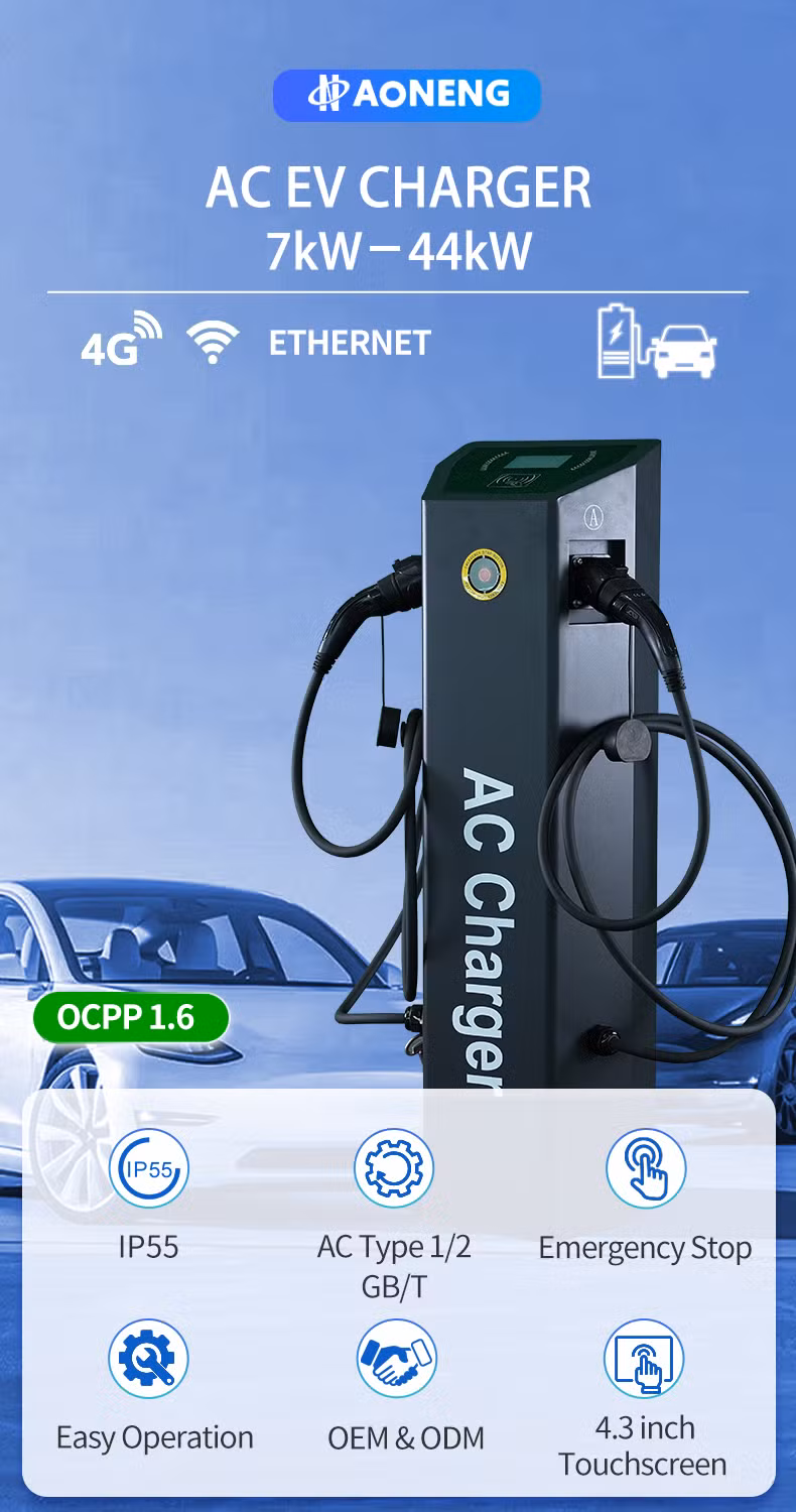China Manufacturer ODM/OEM Fast AC EV Charger Floor Mounted Easy Installation Dual Gun IP55 Commercial Use EV Charger Car Charger with 2 Years Warranty