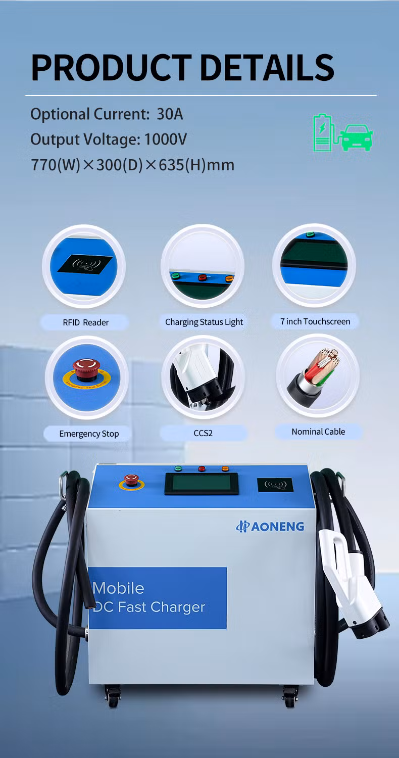 Emergency 30kw Mobile Movable Ultra Fast DC Electric Vehicle Car Battery EV Charger Charging Station Commercial Use CCS2 Level 3