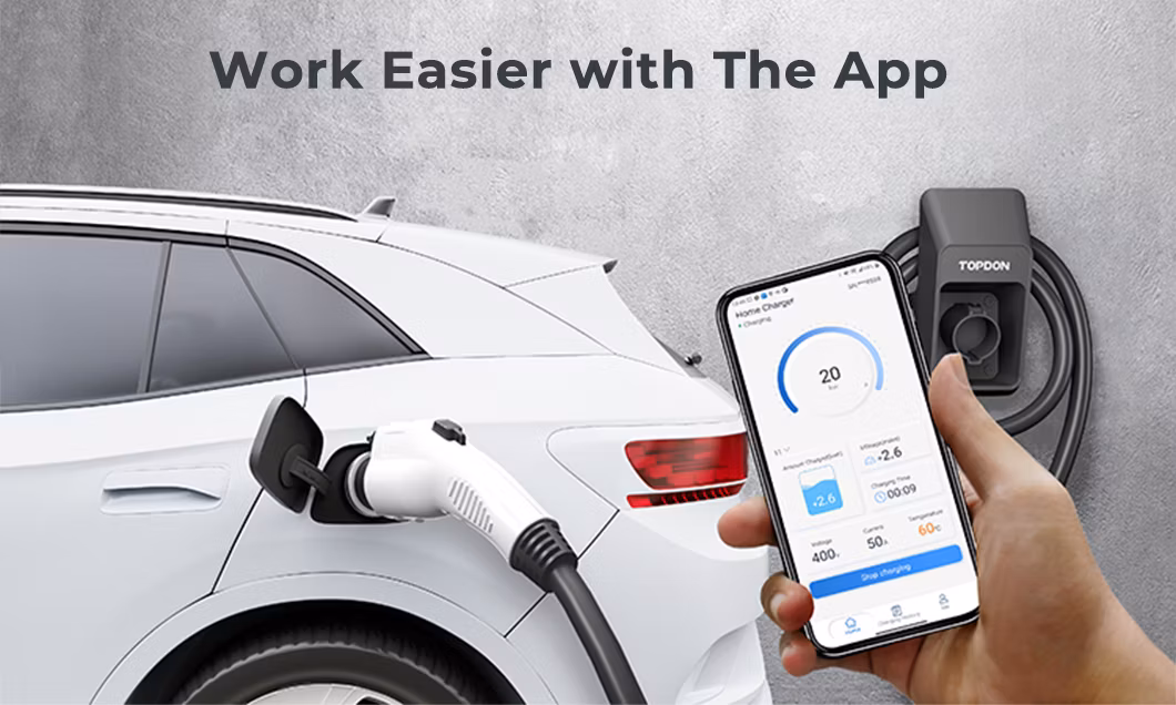 Topdon Customized Pulseq AC Home Professional 22kw 16kw 11kw 7kw Type2 1 16A 32A 40A Level 2 1 Phase 3 1 2 Smart Wall Mounted Electric Car Fast EV Car Charger