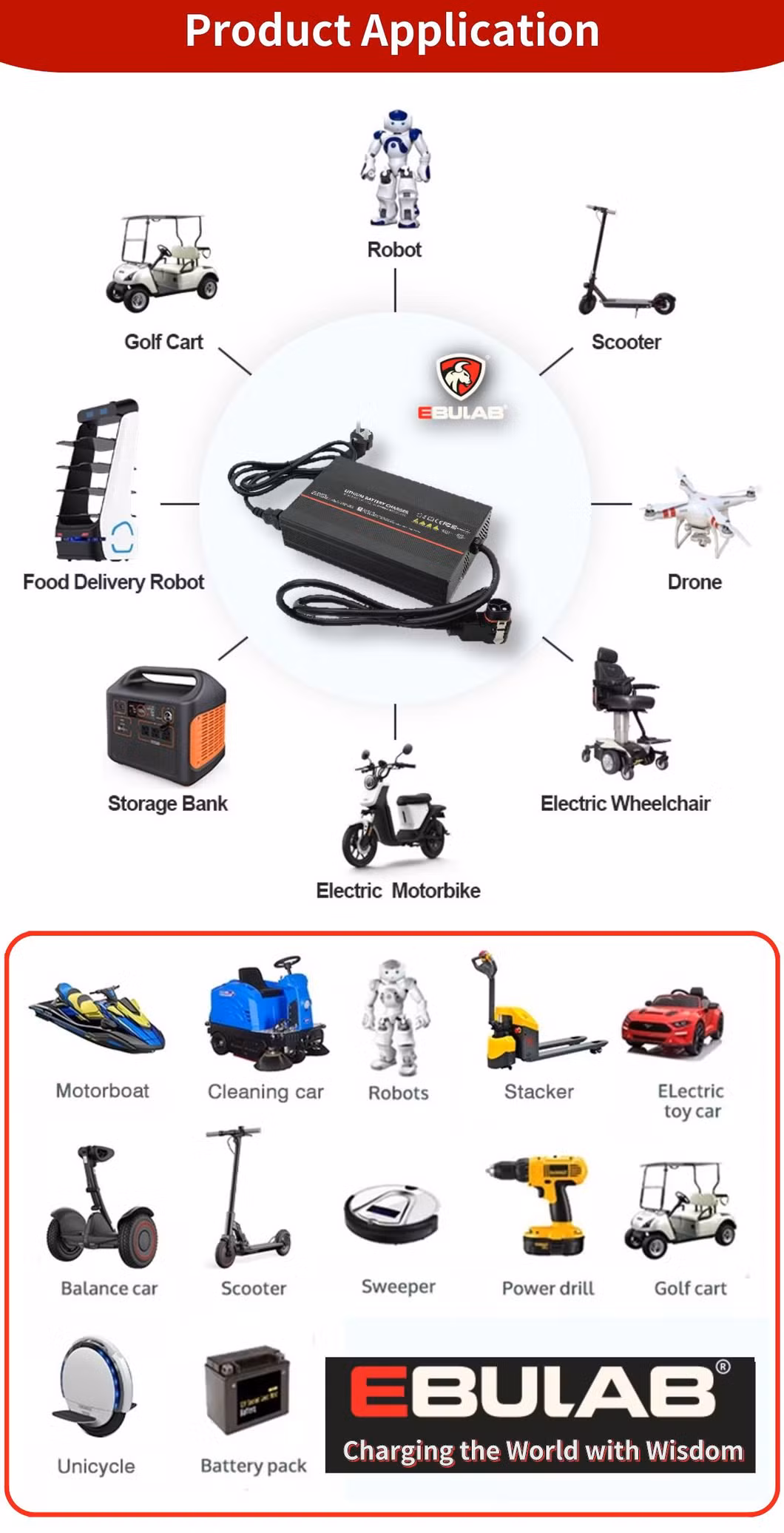 Electric Tricycle Motorcycle Bike Scooter Charger for LiFePO4 12V 24V Lithium Ion Battery Charger