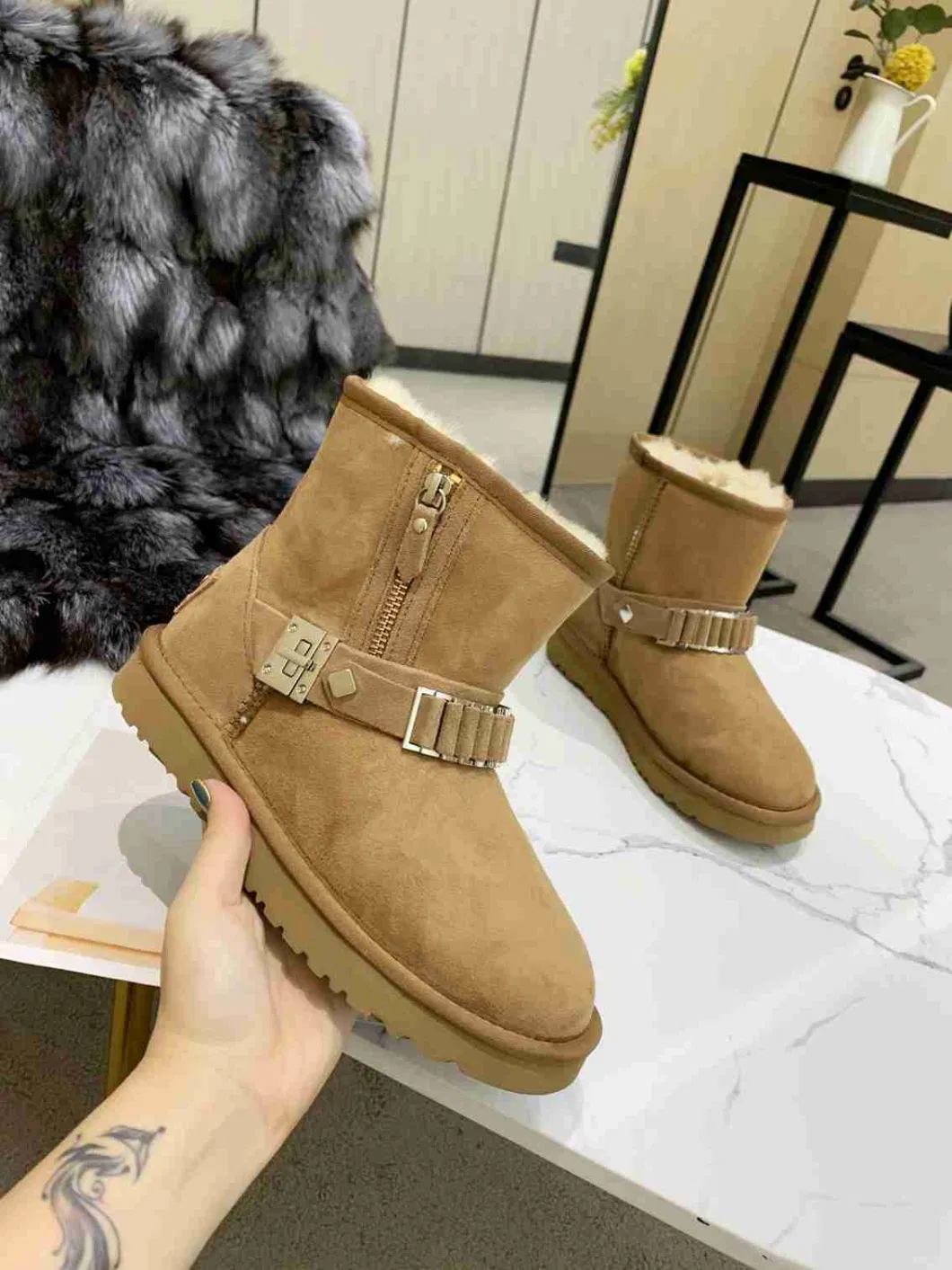 Fur Boot Sheep Skin Snow Boot Leather Shoes Lady Shoes Fashion Shoes