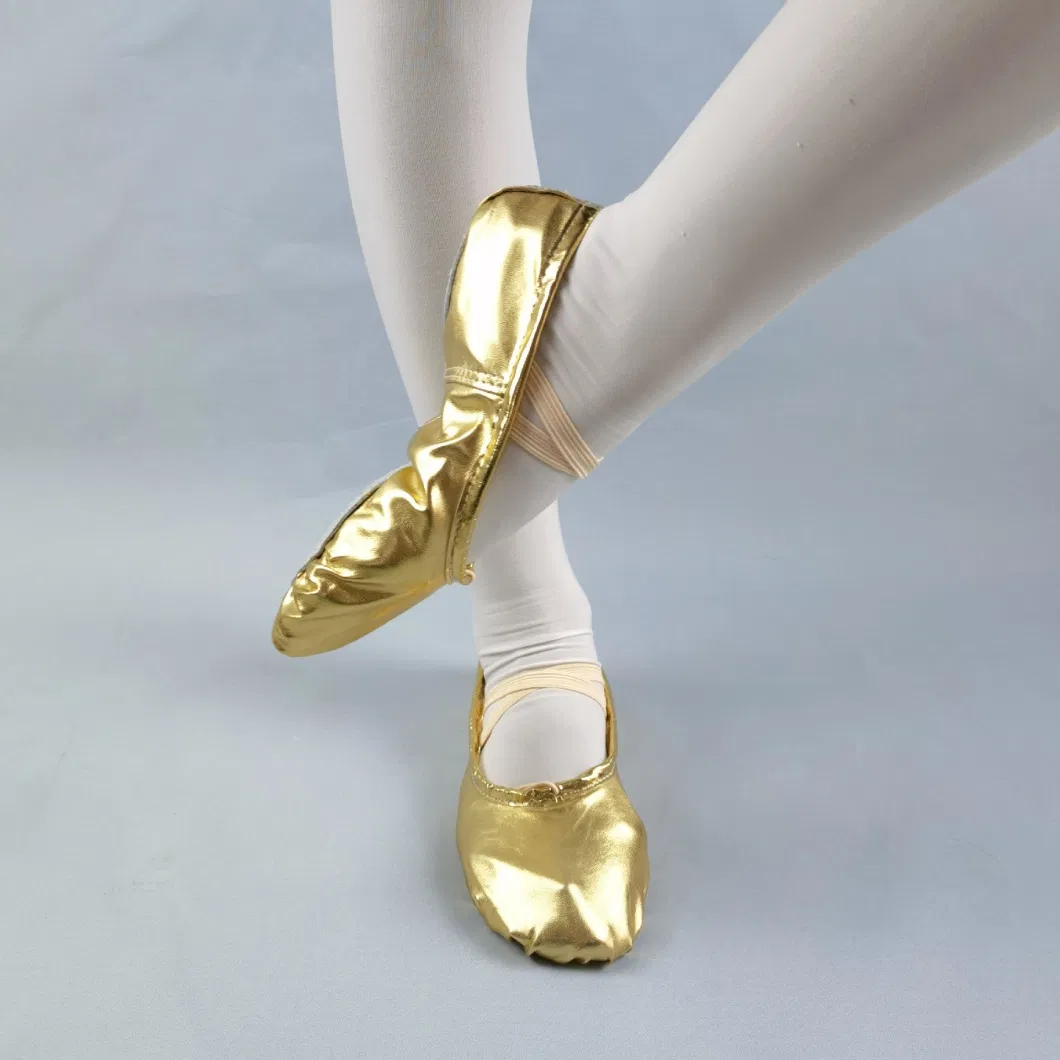 Kids Dance Performance Wear Colorful Shiny Sequins PU Leather Girls Ballet Shoes