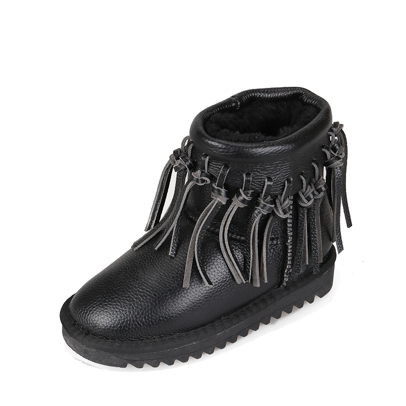 Girls Gender Genuine Leather Anti-Skid Kids Faux Fur Boots Tassel Winter Boots