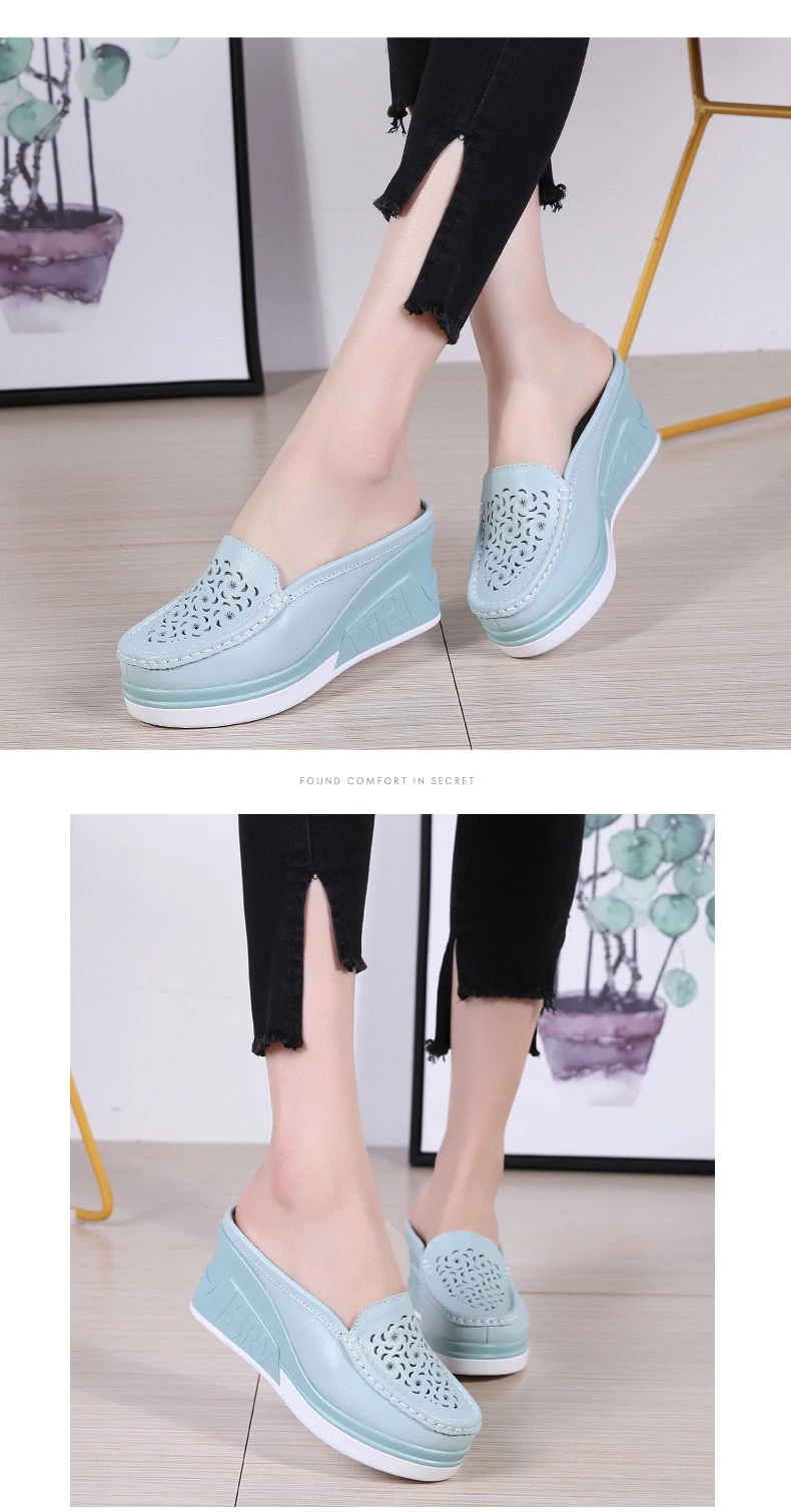 Wholesale Fashion Designer Shoes Slip on Semi-Slippers Loafers Top Rank Leather Shoes for Women Wedges Platform Casual Shoes Ladies Shoes Footwear