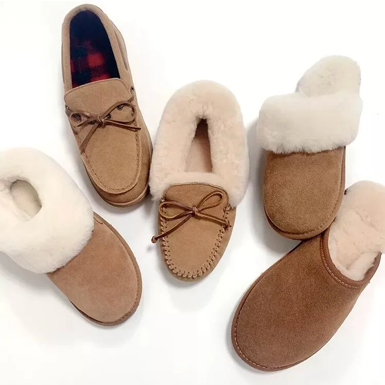 Multicolor Suede Leather Outsole Indoor Sheepskin Wool Slippers Bedroom Winter Shoes