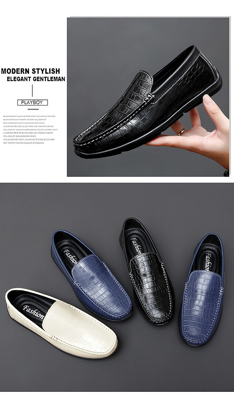 Zonxancrocodile Pattern Men&prime; S Shoes New Cross-Border Large Men&prime; S Small Leather Shoes Lazy People Pedal Driving Doudou Shoes