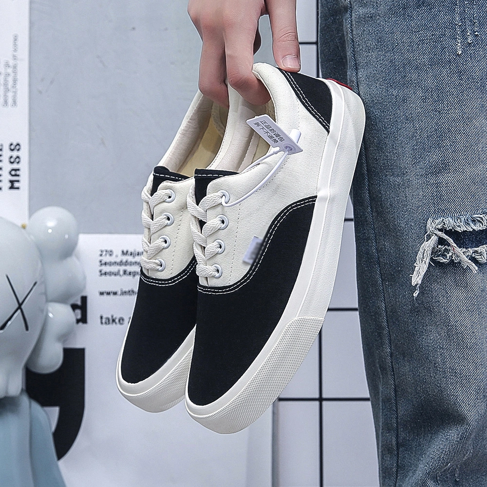 Wholesale Fashion Black White Color Matching Walking Style Mens Vulcanized Shoes Slip