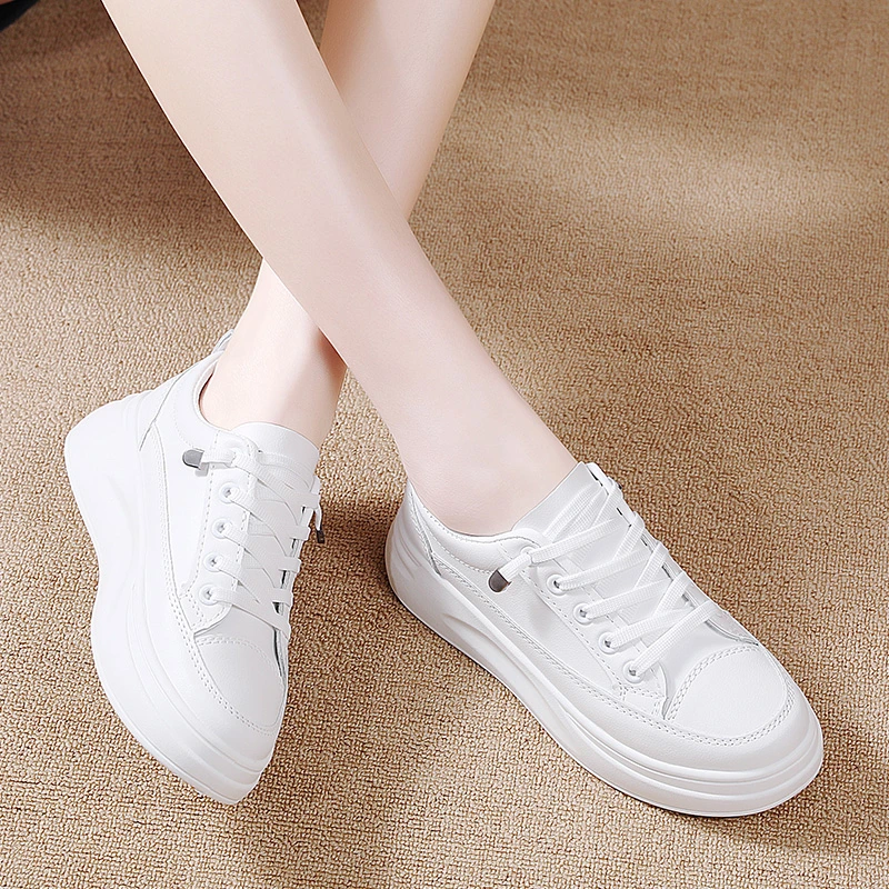 Luxury Lace up Lady White Shoes with High Heels Platform Sneaker Sport Shoes