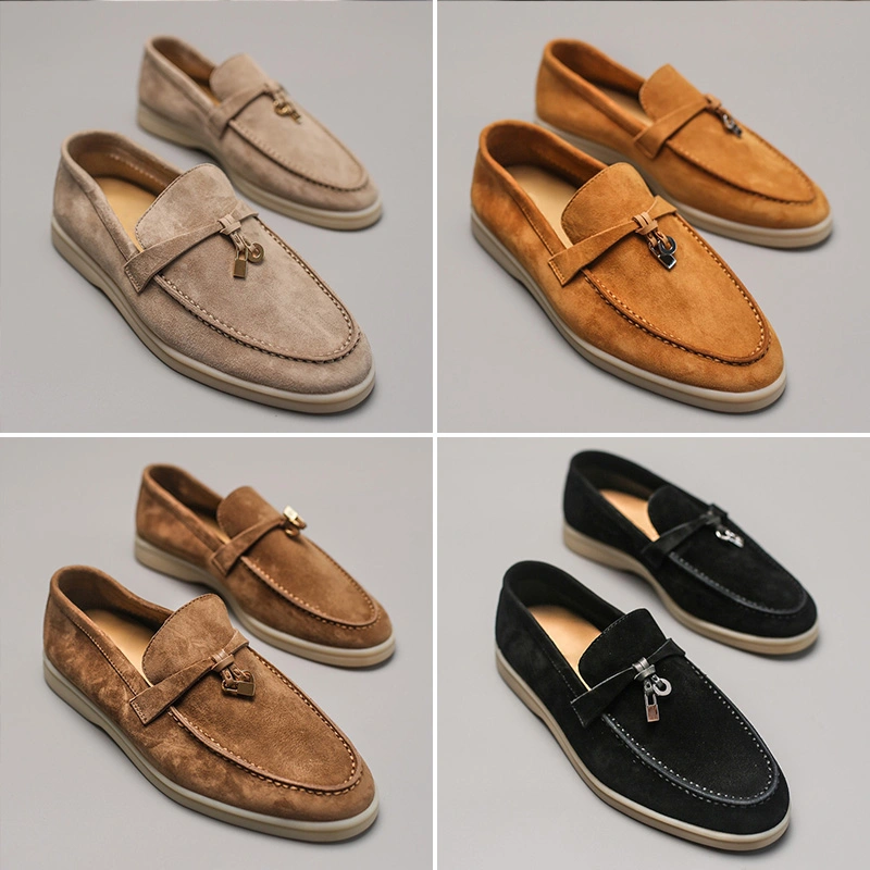 Designer Lazy Loafers Pant Shoes True Leather Suede Bean Tassels for Men and Women Casual Style Shoes