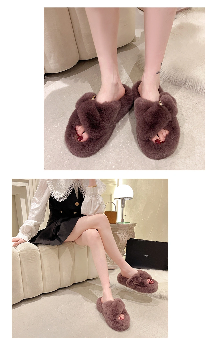 Winter Fashion Soft Warm Comfort Flat Fur Slipper Brand Designer Slip on Loafers Mules Flip Flops Casual Indoor