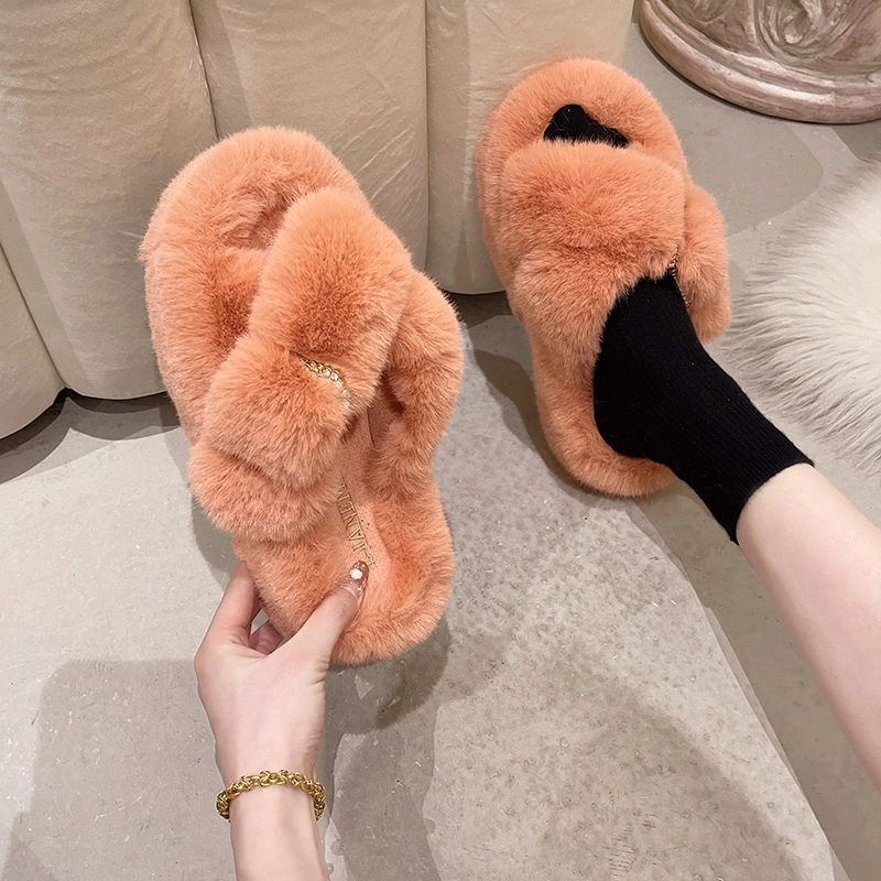 Winter Fashion Soft Warm Comfort Flat Fur Slipper Brand Designer Slip on Loafers Mules Flip Flops Casual Indoor