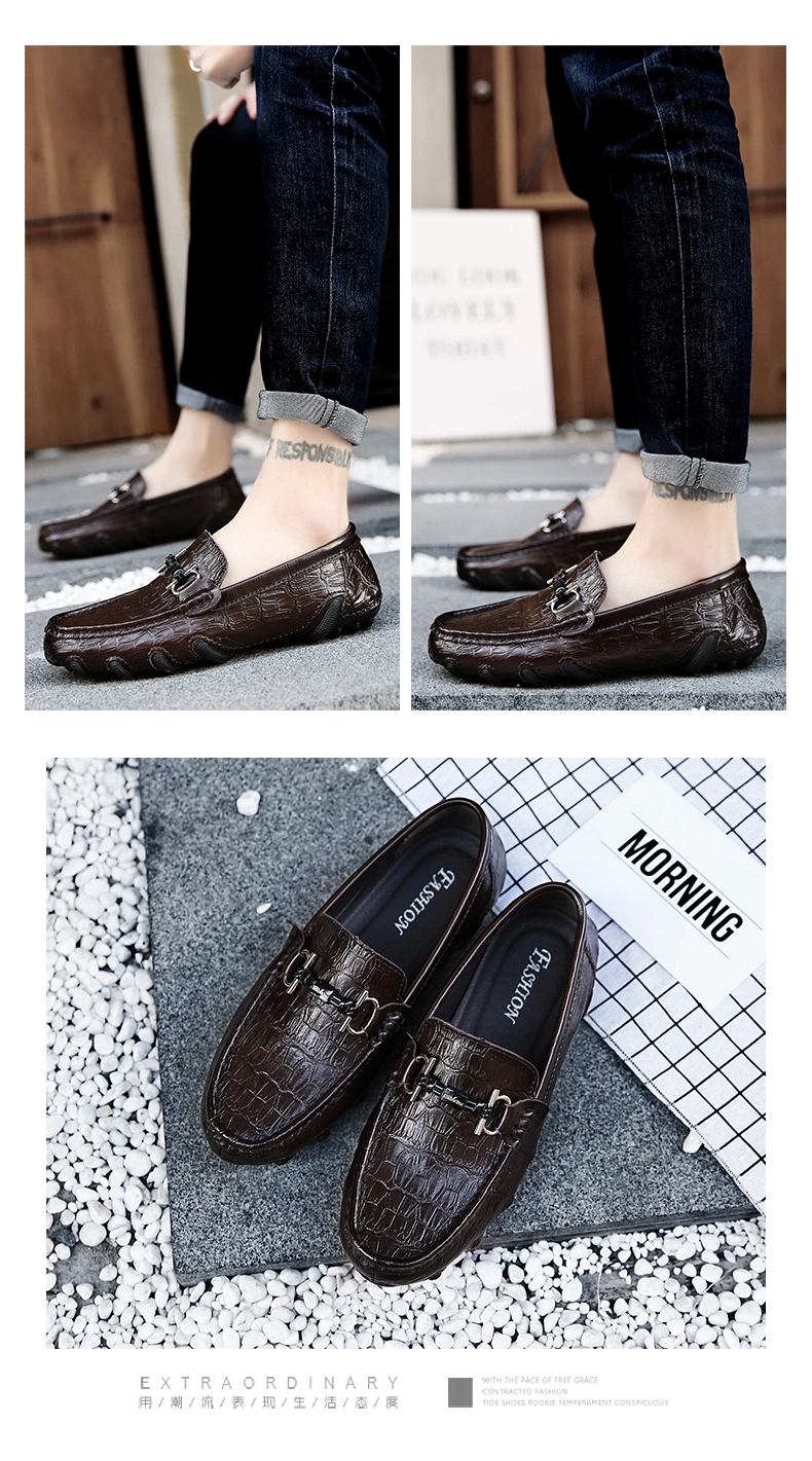 Zonxan New Men&prime; S Doudou Shoes Breathable Men&prime; S Shoes Leisure and Comfortable Car Driving Black Leather Shoes