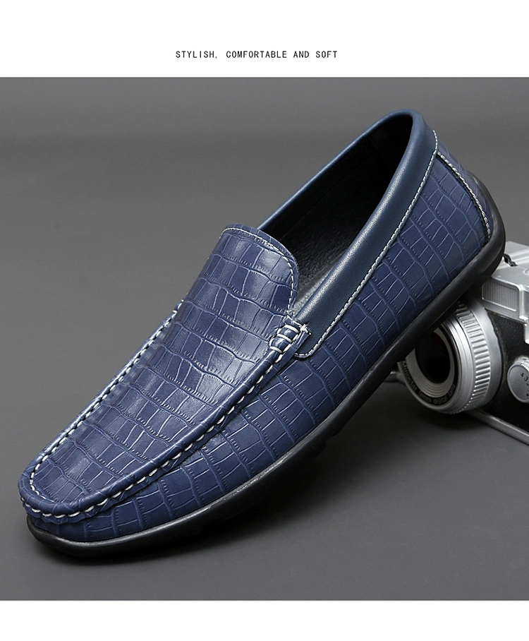 Zonxancrocodile Pattern Men&prime; S Shoes New Cross-Border Large Men&prime; S Small Leather Shoes Lazy People Pedal Driving Doudou Shoes