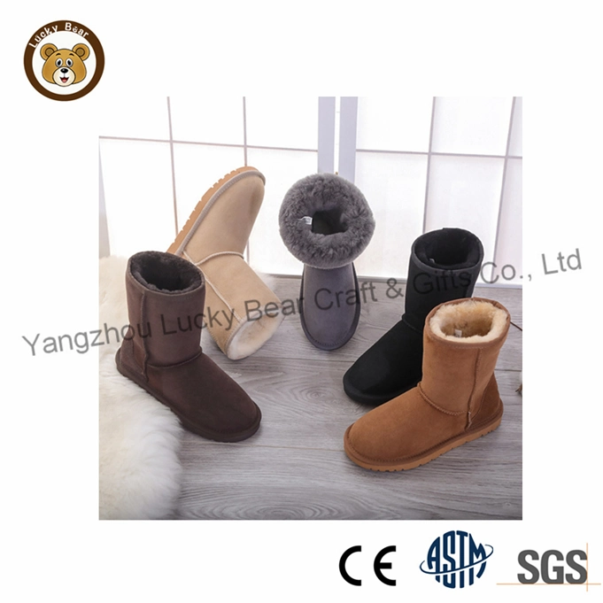 Women&prime;s Classic Winter Warm Indoor Outdoor Short Real Cow Leather Faux Sheepskin Fur Snow Boots