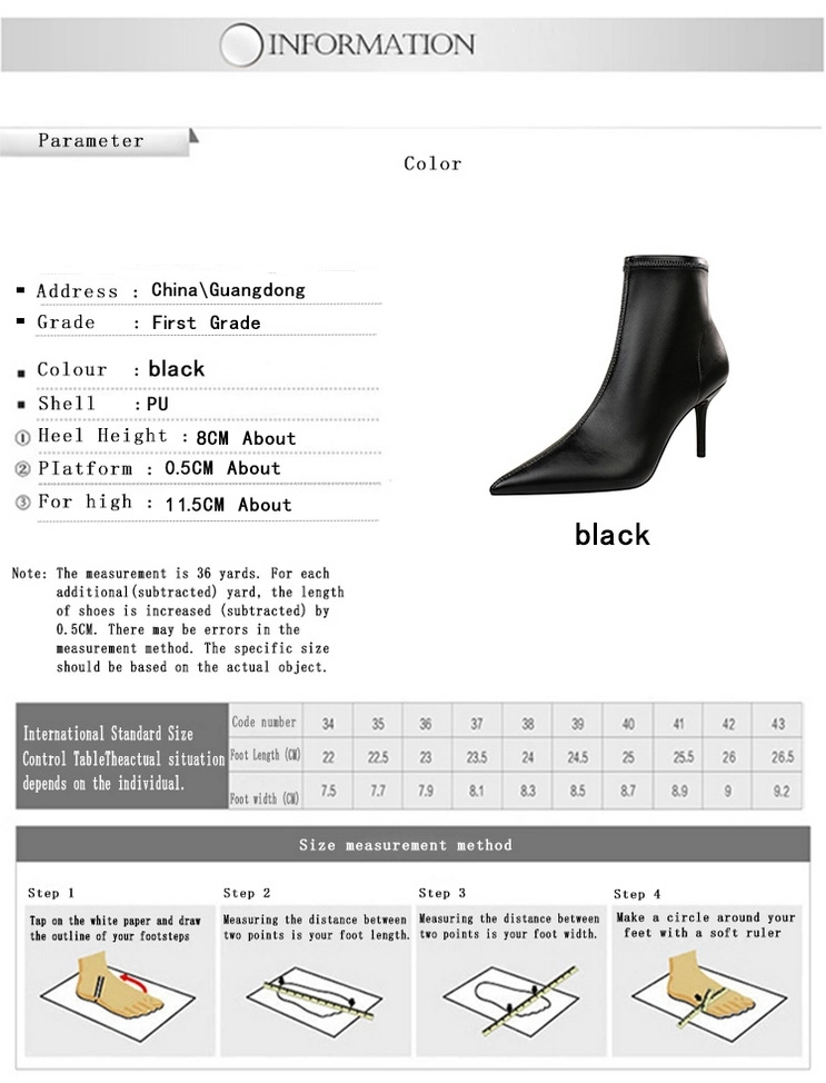 Lady Shoes Sexy Fashion Ankle High Heels Elastic Boot PU Leather Women Boots Comfort Shoes