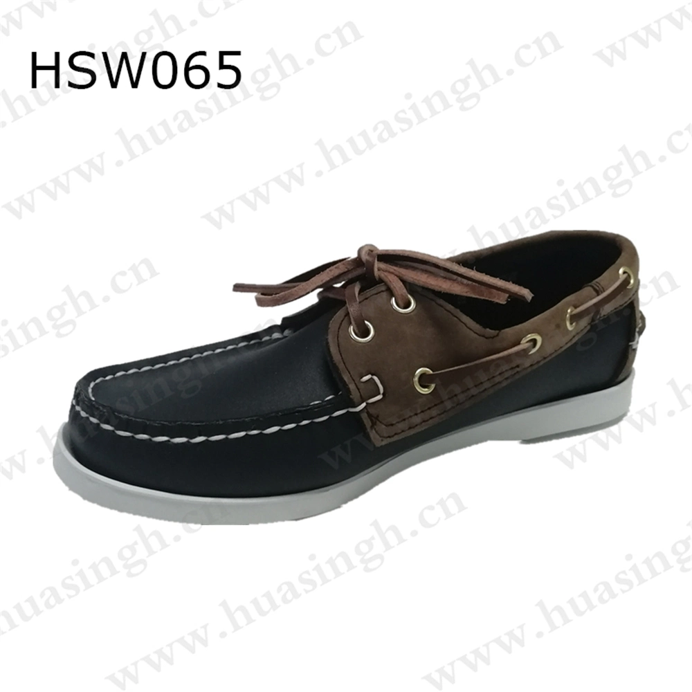 Zh, Well-Made Real Leather Daily Casual Peas with Shoelaces Durable Rubber Outsole Men Boat Shoes Hsw065