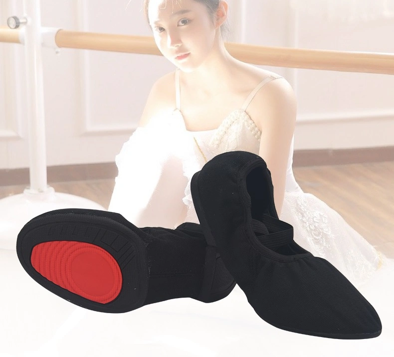 Ladies&prime; 1cm Outdoor Canvas Rubber Sole Soft Red Ballet Dance Shoes 132