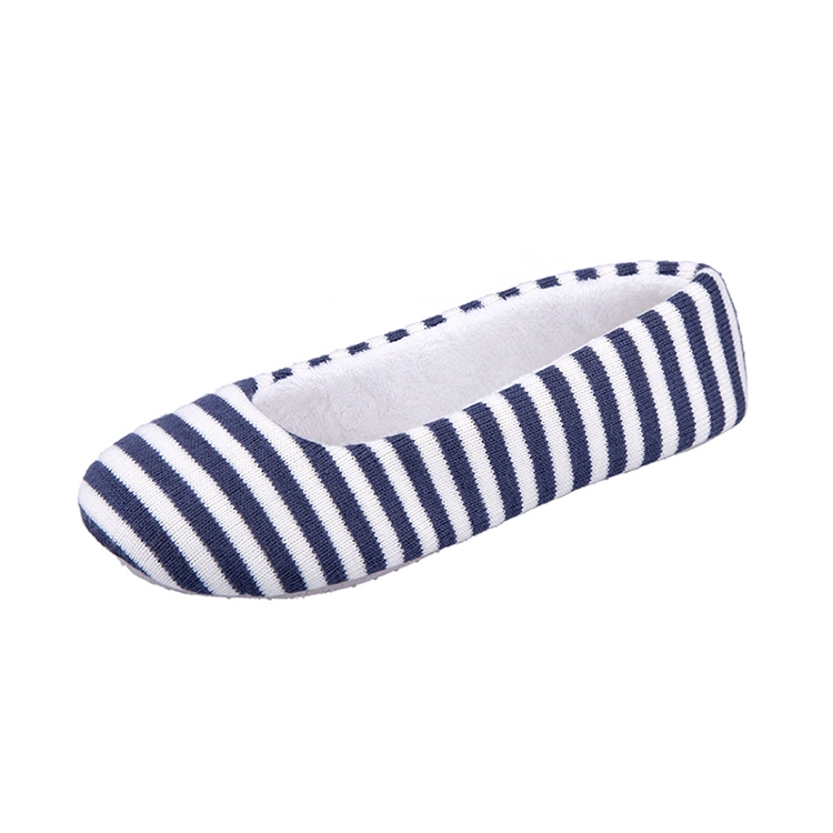 Classic Stripe Knitting Indoor Home Winter Fur Ballet Slipper Shoes for Women