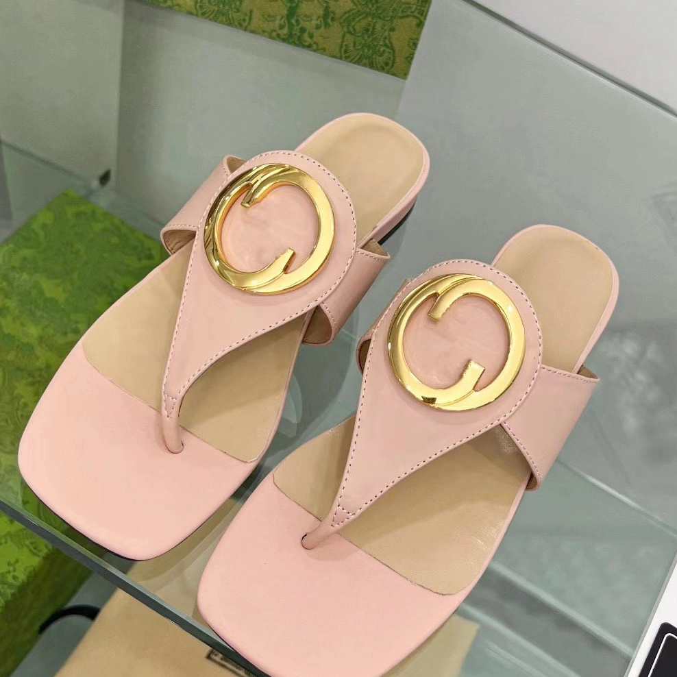 Slippers Luxury Sandals Designer Casual Shoes G Blondie Slides Thong Mule Flat Square Opentoe Flat Slippers Women Lamb Genuine Leather Goldtoned Hardware 35-40