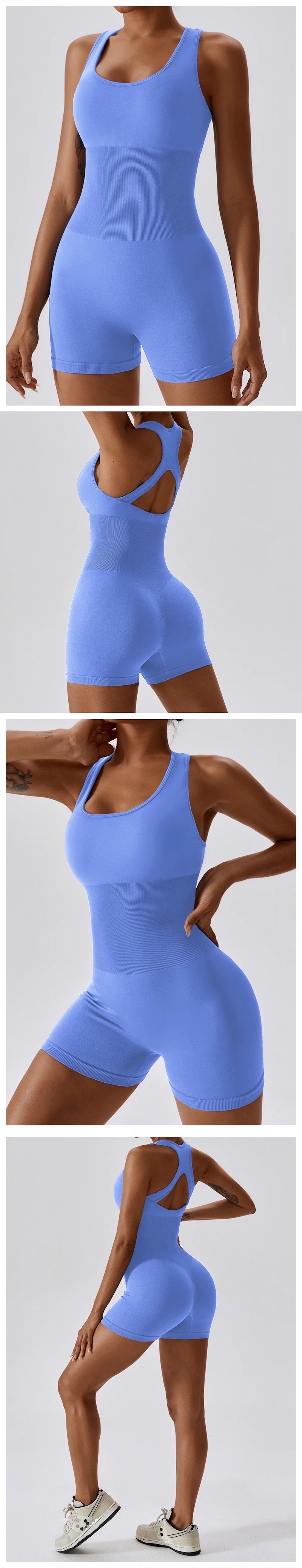 Wholesale Sexy One Piece Seamless Activewear Yoga Ballet Leotard Short Fitness Jumpsuits for Women, Stylish Hollow Back Athletic Sleeveless Gym Training Clothes