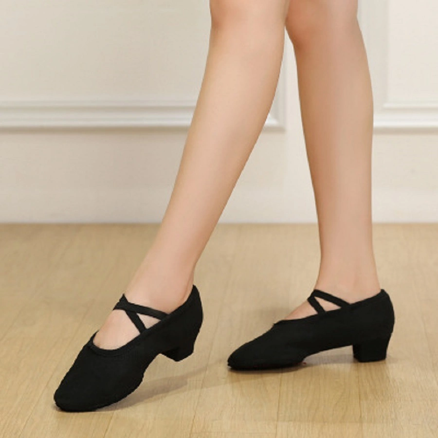 Ballet Dance Shoes Rumba Waltz Prom Singles Shoes Canvas 1.4 Low-Heel Slip on Round Toe Girl Prom Shoes Bl13807