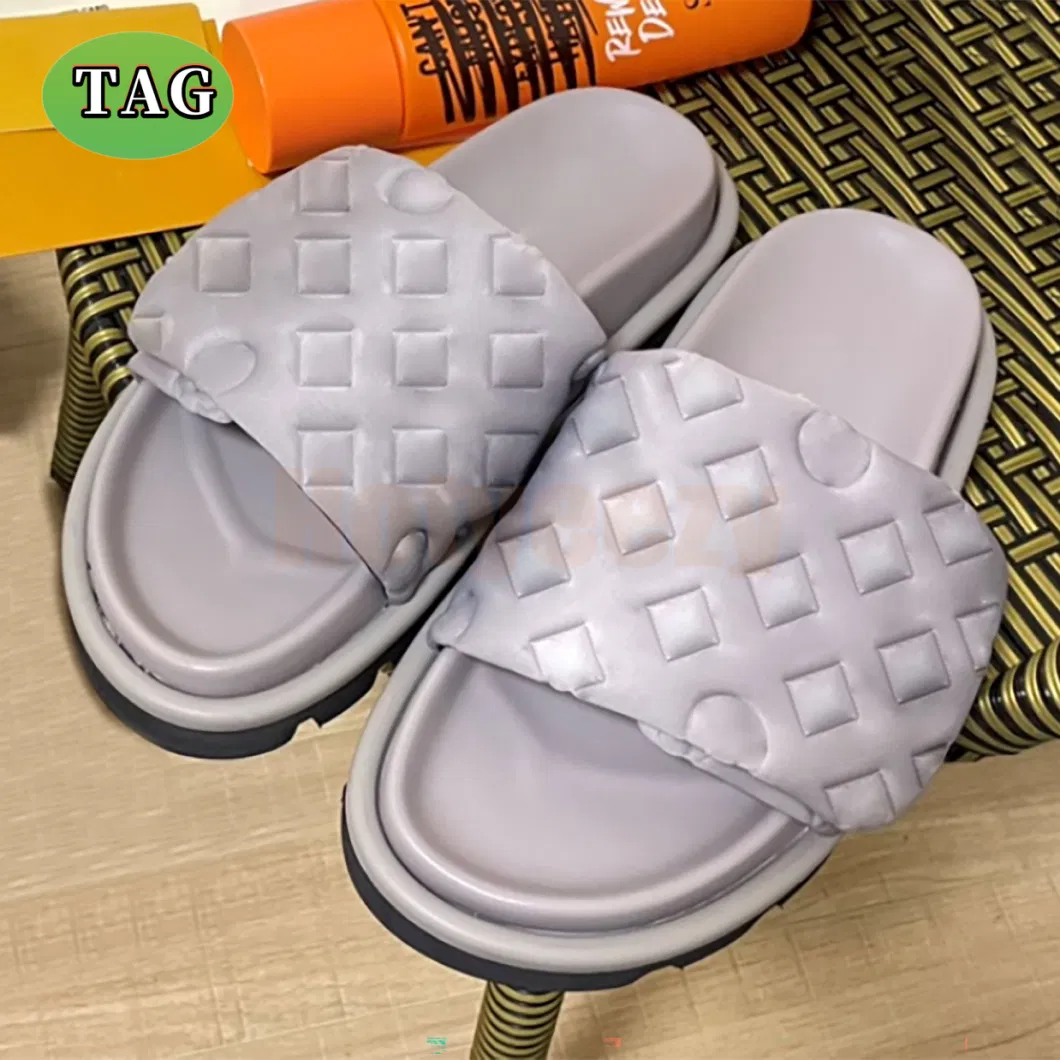 Designer Slippers Women Pool Pillow Slides Embossed Mules Womens Flat Sliders Comfort Summer Slipper Nylon Cool Slide Luxury Sandals Printed Mens Beach Sandal