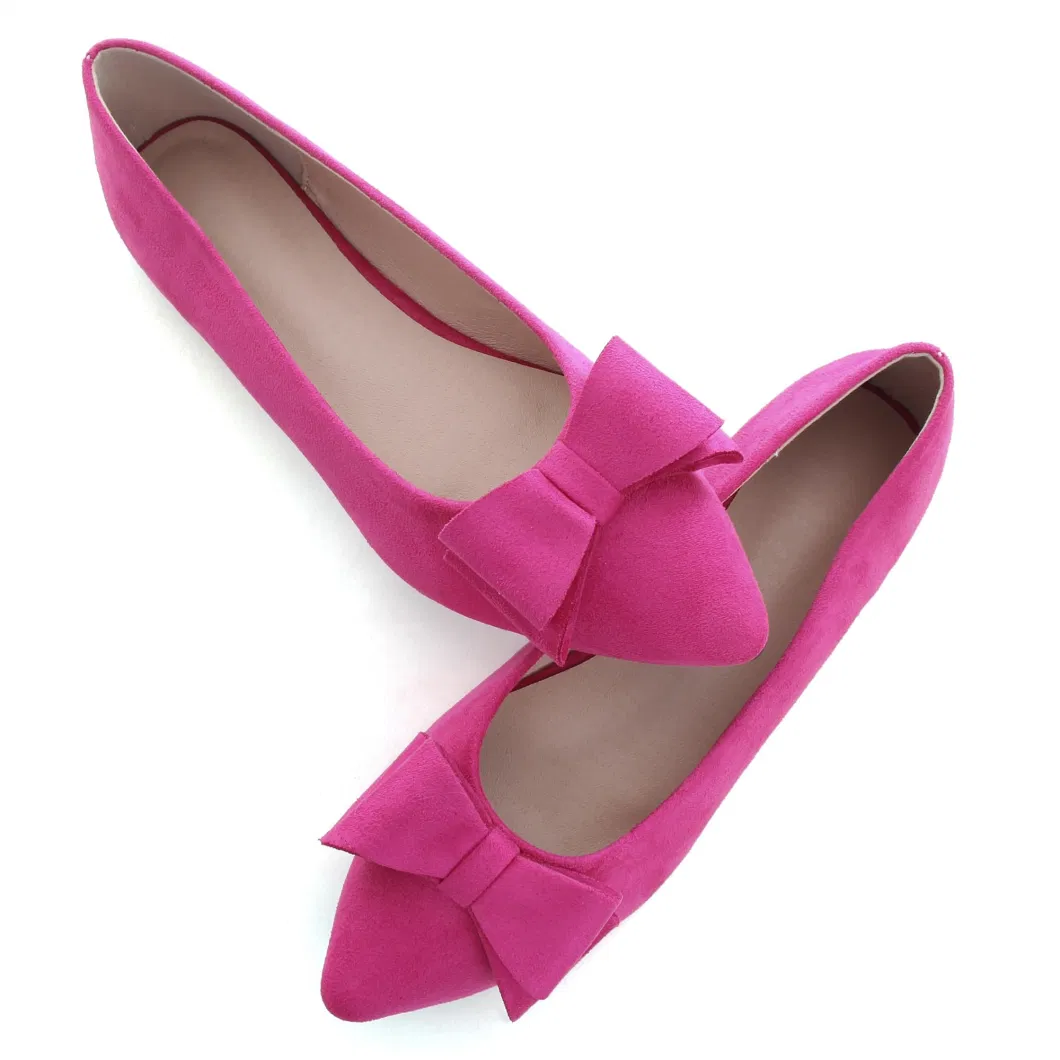 Bowknot Ballet Flats Womens Pointy Toe Flat Shoes Suede Dress Shoes