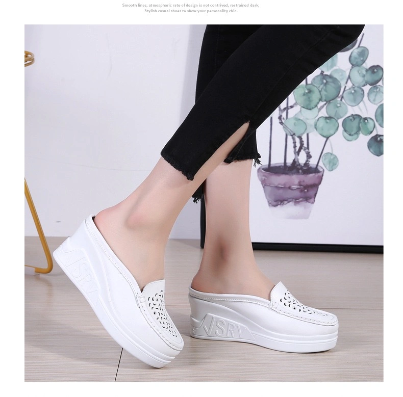 Wholesale Fashion Designer Shoes Slip on Semi-Slippers Loafers Top Rank Leather Shoes for Women Wedges Platform Casual Shoes Ladies Shoes Footwear