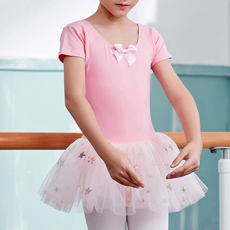 Children Training Ballet Pompadour Girls Kids Dance Bodysuit Skirt Dress Gym Wear