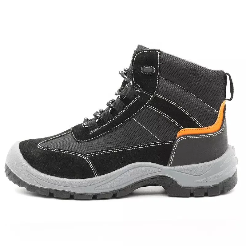 Oil Acid Resistant Non-Slip PU Sole Black Suede Leather Prevent Puncture Steel Toe Protection Sporty Safety Shoes