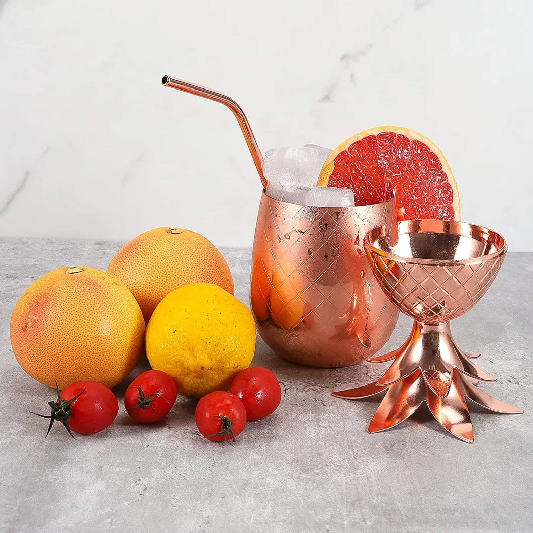 Pineapple Shape Moscow Mule Mug Copper Tumbler Cocktail Cup Beer Mug with Lid and Straw