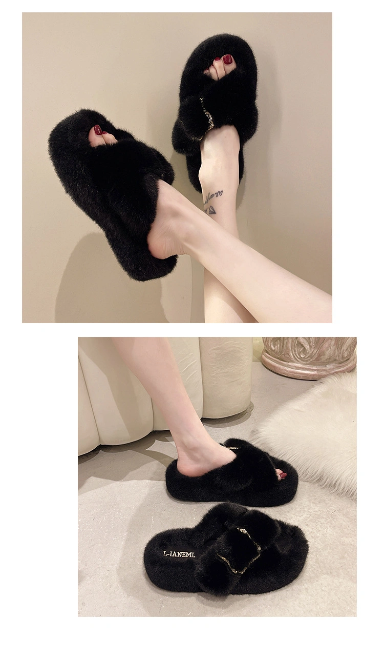 Winter Fashion Soft Warm Comfort Flat Fur Slipper Brand Designer Slip on Loafers Mules Flip Flops Casual Indoor